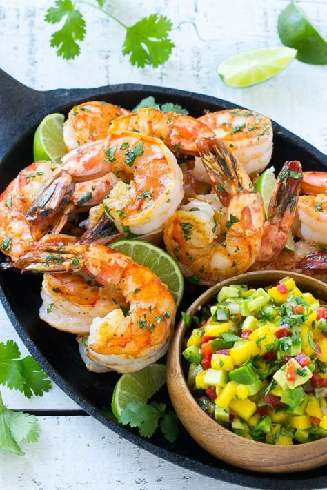 Shrimp With Mango, Shrimp Mango, Summer Appetizer Recipes, Seared Shrimp, Salsa Salsa, Seafood Meals, Impressive Dinner, Cilantro Lime Shrimp, Mango Avocado Salsa