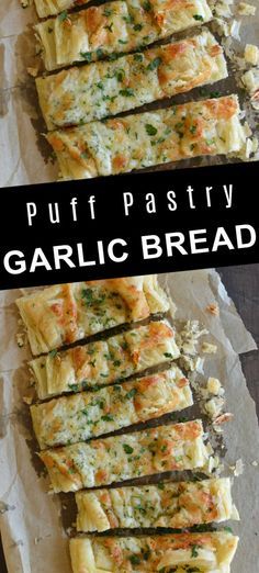 Puff Pastry Cheesy Garlic Bread, Garlic Puff Pastry Recipes, Food To Make With Puff Pastry, Puffed Pastry Dinner Recipes, Puff Pastry Flatbread, Pastry Dough Recipe Savory, Recipes Using Gluten Free Puff Pastry, Pastry Dough Desserts Ideas, Garlic Bread Puff Pastry