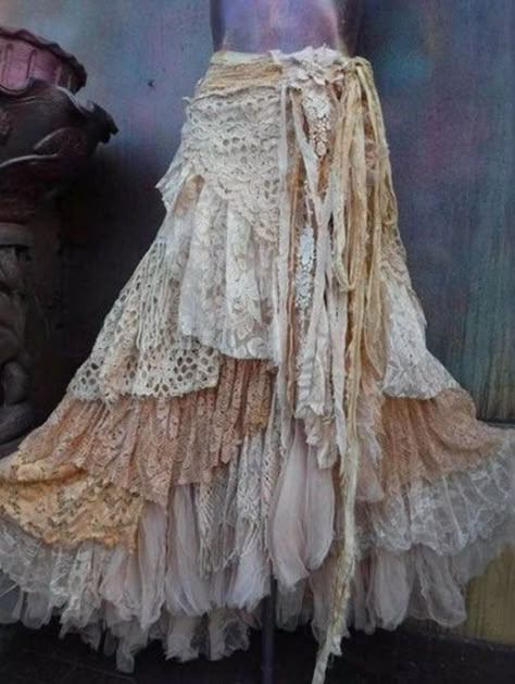 Lacey Clothes, Elven Fashion, Tattered Skirt, Witch Outfits, Denim Skirt Trend, Pixie Skirt, Steampunk Skirt, Bohemian Wrap, Western Skirts