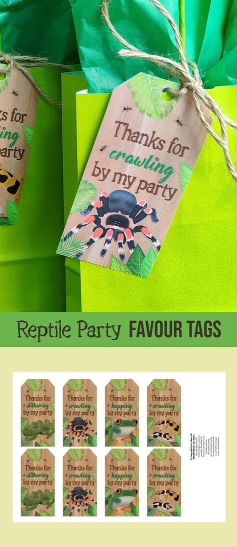 Reptile Party Favour Tags Reptile Birthday Party, Reptile Party, Favour Tags, Diy Party Favors, Party Favor Tags, Birthday Party Gift, 3rd Birthday Parties, 9th Birthday, 8th Birthday