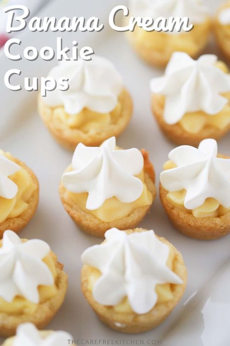 Banana Cream Pie Cookies, Cream Pie Cookies, Banana Pudding Cookies, Cream Pie Filling, Easy Banana Pudding, Cookie Cups Recipe, Banana Pie, Sugar Cookie Crust, Banana Dessert Recipes