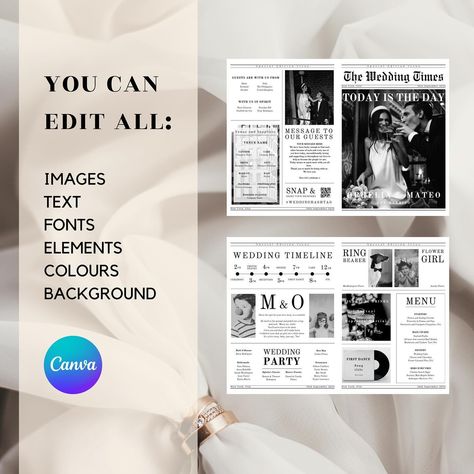 The large, foldable wedding newspaper template is a beautiful way to communicate all of the important details of your wedding day to your guests. The template considers all the essential information so that you can be free to enjoy the special moments. It really is a beauty and is becoming a firm favourite among you all already, I can’t wait to see this template evolve with each new wedding! Oh and I am fully invested in Ophelia and Mateo 😂 #weddingnewspaper #weddingprogramme #weddingfavor... Wedding Newspaper Template, Newspaper Wedding, Newspaper Wedding Programs, Valentines Galentines, Newspaper Program, Wedding Day Schedule, Wedding Newspaper, 2025 Wedding, Newspaper Template