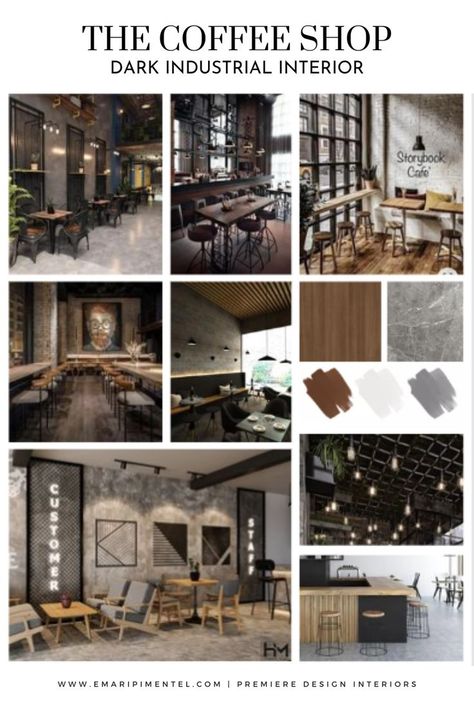 Dark Rabbit Industrial Interior Design Coffee Shop. Planning to start a Coffee Shop? Here's your cue. #interiordesign #cafe #industrialinteriors Industrial Design Coffee Shop, Coffee Shop Mood Board, Interior Design Coffee Shop, Interior Design Coffee, Dark Rabbit, Design Coffee Shop, Industrial Coffee Shop, Dark Industrial, Coffee Shop Interior