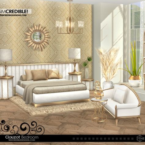 New bedroom freely inspired by Art Deco style. Clouzot is a sophisticated, classy and elegant set, with lots of pieces in gold or silver finishes and velvet fabric. Definitely a must have for your luxury sims ^^ by SIMcredibledesigns.com

now available at TheSimsResource

#sims4 #sims4cc #furniture #bedroom #thesims4 #opulence #opulent #posh #artdeco #richsims The Sims 4 Bedroom Ideas, The Sims 4 Bedroom, Sims 4 Bedroom Ideas, Royal Bedroom Design, Sims 4 Cc Furniture Living Rooms, Sims 4 Beds, Royal Bedroom, Mod Furniture, Sims 4 Bedroom