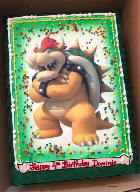 Bowser theme Bowser Cake, Jay Birthday, Mario Birthday, Birthday Party Cake, Birthday Decoration, Party Cake, Sheet Cake, 4th Birthday, Party Cakes