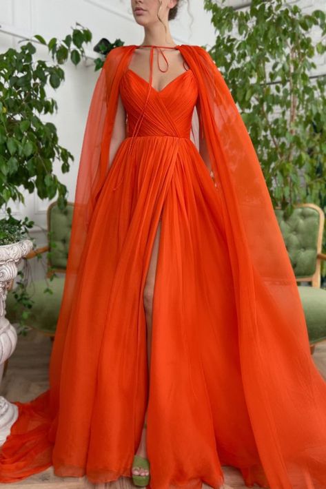 Orange Princess Dress, Burnt Orange Gown, Sunset Gown, Burnt Orange Prom Dress, Fantasy Ballgown, Prom Dress With Cape, Goddess Prom Dress, Prom Gown Elegant, Dress For Women Wedding