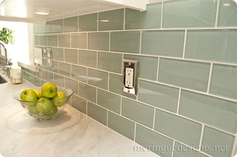 Backsplash Herringbone, Dal Tile, Green Subway Tile, Bathroom Grey, Herringbone Backsplash, House Of Turquoise, Tiles Bathroom, Glass Subway Tile, Marble Backsplash