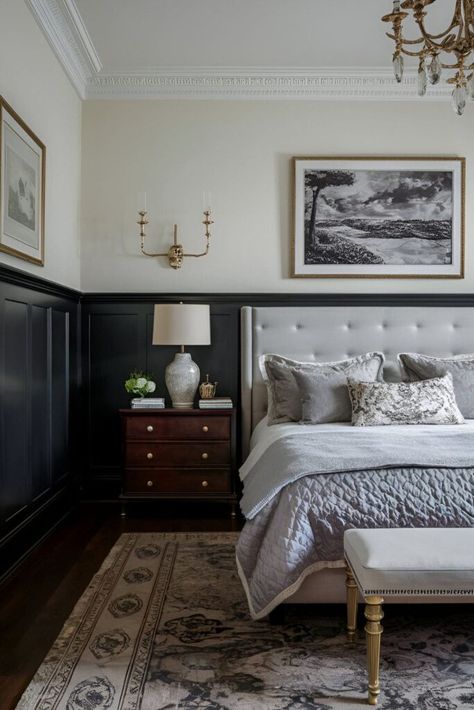 20 Moody Bedroom Ideas You Need to Try This Weekend! Bedroom Tufted Headboard, Dark Bookshelves, Moody Master, English Style House, Moody Bedroom Ideas, Cozy Window Seat, Dark Decor, Dark Tile, Moody Bedroom