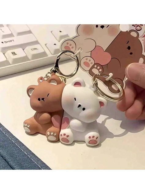 A Pair Of Resin Cute Cartoon Bear Magnetic Keychains - Couple Keychain With Small Pendant Gift - Doll Keychain Set, Magnetic Couple Keychain, Doll Pendant Keychain Set, A Perfect Small Gift For Your Loved Ones Backpack Accessaries Multicolor    PP Animal,Cartoon,Plain    Bag Accessories, size features are:Bust: ,Length: ,Sleeve Length: Key Chain Cute, Cute Matching Keychains, Couple Clay Ideas, Clay Couple Ideas, Cute Keychains For Backpacks, Matching Keychains Couples, Clay Keychain Ideas, Bff Keychain, Small Gifts For Men