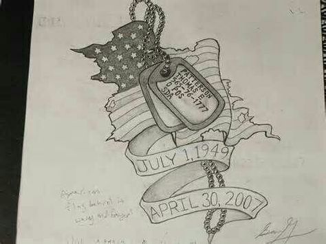 This is the tattoo I want to get on my back left shoulder, except in color and in remembrance of my father. Dog Tags Tattoo For Women, Dog Tag Tattoo, Dog Tags Tattoo, Tag Tattoo, Memorial Tattoo Designs, In Loving Memory Tattoos, Tattoo Son, Unique Tattoos For Women, Military Tattoos