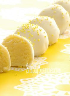 Who doesn't love LEMON?!  Simply Suzanne's AT HOME: lemon cake batter truffles Cake Batter Truffles, Truffles Recipe, Lemon Cake Mixes, Truffle Recipe, Cake Truffles, Lemon Desserts, Lemon Recipes, Lemon Cake, Cake Batter