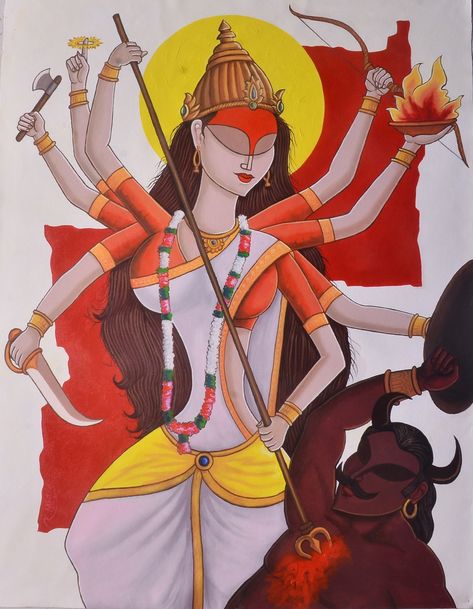 Mahishasuramardini : A divine masterpiece capturing the triumph of #GoddessDurga over the demon #Mahishasura. #Art #Artist #Colours #CanvasPainting #PaintingForSale #HandPainting #ContemporaryArt #AbstractPaintings #ModernPaintings #AcrylicPaintings #Navratri #MaaDurga Agomoni Shoot, Shakti Tattoo, Durga Art, Painting Prompts, Durga Ma, Ma Durga, Chhath Puja, Bengali Art, Aadi Shakti