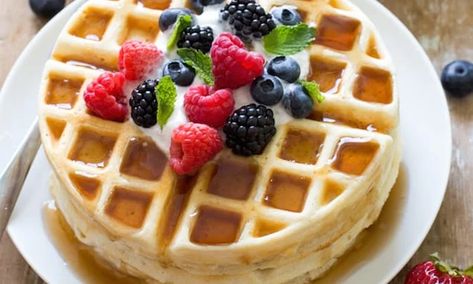 Crispy on the outside and soft on the inside, these Greek yogurt waffles can be made in less 30 minutes with delicious tangy flavor and plenty of protein. Greek Yogurt Waffles, Yogurt Waffles, Waffle Batter, Greek Yogurt Toppings, Waffle Ingredients, How To Make Waffles, Yogurt Milk, Berry Compote, Waffles Maker