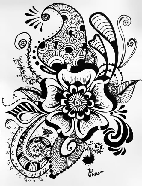 Zentangle Flowers Artwork, Zendoodle Art Flower, Floral Zentangle Patterns, Stilasi Flora, Zentangle Art Flowers, Zendoodle Flowers, Unique Zentangle Drawings, Zentangle Nature, Zentangle Tattoo