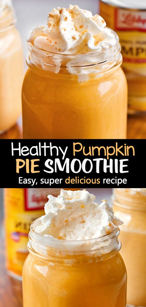 Healthy Pumpkin Smoothie, Pumpkin Protein Shake, Pumpkin Smoothie Healthy, Ella Vegan, Pumpkin Smoothie Recipe, Yogurt Greek, Healthy Pumpkin Pie, Banana Frozen, Smoothie Breakfast