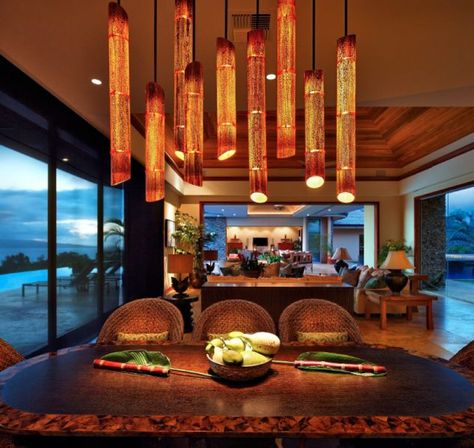 If you desire to have bamboo decorations for home that are both charming and functional, here are some ideas to see. We offer you ideas for bamboo lighting Bamboo Lights, Tropical Dining Room, Bamboo Diy, Bamboo Chandelier, Backyard Garden Layout, Bamboo Architecture, Bamboo Decor, Bamboo Poles, Bamboo Light