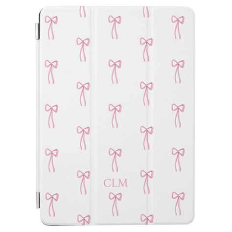 This preppy pattern features hand drawn pink bows and your own monogram. Cute Ipad Covers, Ipad Case Preppy, Preppy Stuff To Buy, Preppy Ipad Case, Pink Bow Macbook Wallpaper, Things You Need, My Wishlist Ideas, Coquette Ipad Case, Preppy Ipad