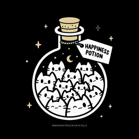 kara pavlik | moonstruck crystals ™ | happiness potion😸🧪 bookmark & share with a kitty lover!😽 i’ve been having a super busy week so plz enjoy this random lil floofy kitty… | Instagram Sticker Printable, Collage Board, Super Busy, Curious Cat, Cat Quotes, Cute Images, Cat Tattoo, Cat Theme, Cute Doodles