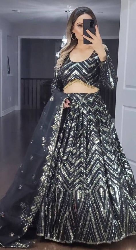 Indian Lengha, Sequence Lehenga, Black Lehenga Choli, Designer Sarees Wedding, Choli Dress, Butterfly Net, Cotton Lehenga, Black Lehenga, Sequence Embroidery