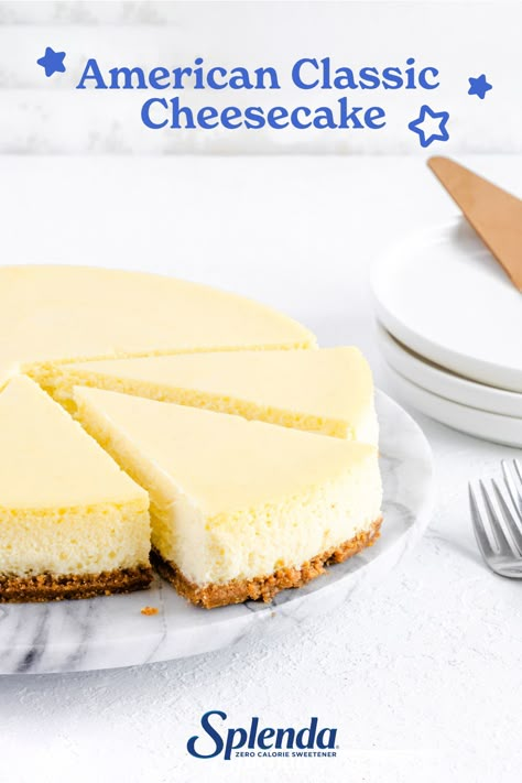 Here is the one cheesecake recipe you need 🍰 ⭐try our American Classic Cheesecake for the upcoming holiday weekend. Splenda Cheesecake Recipe, Cheesecake For Diabetics, Stevia Cheesecake, Splenda Cheesecake, Sugar Free Cheesecake Recipe, Sugarfree Cheesecake Recipes, Sugar Free Cakes, Sugar Free Cake Recipes, Splenda Recipes