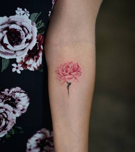 Pink Flower Tattoos, Carnation Flower Tattoo, Peony Flower Tattoos, Carnation Tattoo, Shape Tattoo, Forearm Tattoo Women, Peonies Tattoo, Cool Small Tattoos, Tattoo Designs And Meanings