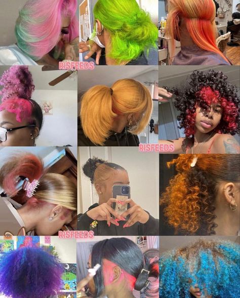 Cute Color Combinations For Hair, Natural Hair Styles Dyed, Natural Hairstyles Colored Hair, Dyed Hair Inspiration Natural Colors, Dyed Hair Combos, Black Women With Dyed Natural Hair, Dyeing Hair Aesthetic, Cute Hair Color Combos, Rainbow Natural Hair