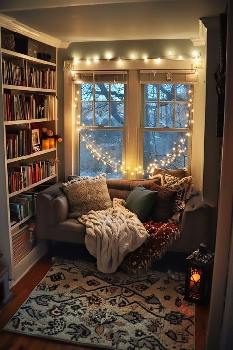 Cozy Book Nook Small Spaces, Reading Room Ideas Cozy, Small Reading Nook, Nook In Bedroom, Reading Nook In Bedroom, Nooks Ideas, Yellow Bathroom Ideas, Diy Reading Nook, Modern Attic