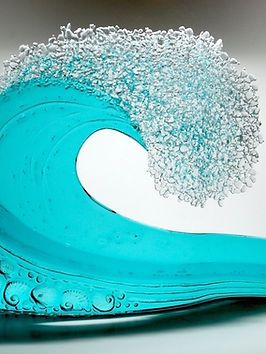 Waves | David Hobday glass Slumped Glass Art, Glass Frit Painting, Beach Themed Art, Broken Glass Crafts, Alcohol Ink Glass, Glass Boat, Beach Glass Crafts, Slumped Glass, Dichroic Glass Jewelry