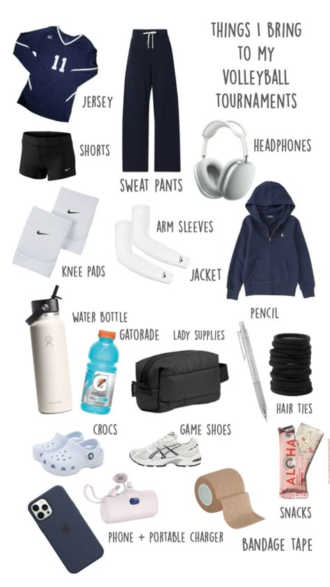 Volleyball Tournament Packing List, Things To Have In Your Volleyball Bag, Volleyball Backpack Essentials, Volleyball Camp Packing List, What To Pack For A Volleyball Tournament, What To Put In Volleyball Bag, Volleyball Packing List, Volleyball Bag Essentials List, Track Meet Essentials