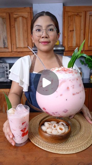 Abi Marquez | Food Content Creator on Instagram: "THIS WAS SO GOOD 😭💖 Lychee Milk

This is a big batch, feel free to half the recipe.

Ingredients:
- 4 cups of Red Nata de Coco or Coconut Jelly, with the syrup
- 3 cans of Jolly Lychees in Light Syrup
- 2 cans of Evaporated Milk (370ml each)
- 2 liters of water 
- 1 can or more of Jolly Cow Condensada (390ml each)
- 3-4kgs of Ice
- Optional Whipped Cream 
- Optional Strawberry Syrup or any red or pink topping
- Optional Pandan leaves for garnish

#drink #drinkideas #lycheemilk #lychee #lycheedrink #refreshing #cocktail #cold #juice #fruitdrink #fruits #foodporn #food #foodlovers #foodlover #foodieph #foodie #delicious #fyp #tiktokfood #foodtok #recipe #cooking  #foodlover #delicious #yummy #abimarquez #lumpiaqueen #jollyeats" Canned Lychee Recipes, Lychee Coconut Jelly, Garnish Drink, Lychee Recipes, Lychee Jelly, Coconut Milk Drink, Food Content Creator, Pandan Leaves, Coconut Jelly