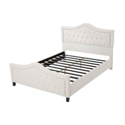 Virgil Tufted Queen Bed with Nailhead Trim | Hayneedle Upholstered Bed With Footboard, Queen Bed Frames, Queen Bed Set, Upholstered Queen Bed, Queen Size Bed Sets, Queen Upholstered Bed, Tufted Bed, Upholstered Bed Frame, Christopher Knight