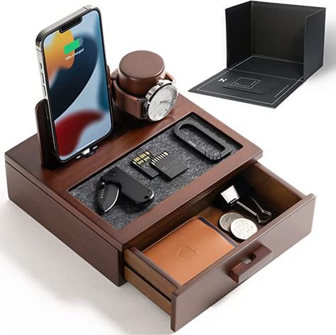 Mens Nightstand, Wood Charging Station, Nightstand Organizer, Phone Docking Station, Watch Accessories, Docking Station, Charging Station, Tray, For Men