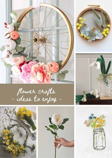 Flower crafts ideas & DIY tutorials - From Britain with Love Dried Flower Embroidery, Flower Embroidery Hoop, Jam Jar Flowers, Rose Petal Jam, Wheel Wreath, Jar Flowers, Spring Flower Wreath, Felted Flowers, How To Make Rose