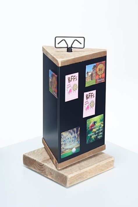 Magnet Display Ideas, Magnet Display, How To Display Magnets At A Craft Show, Magnet Display Ideas Craft Fairs, Vendor Magnet Display, Wooden Table Top Display Stand, Card Display Stand, Wooden Exhibition Stand Design, Souvenir Magnet Display Board