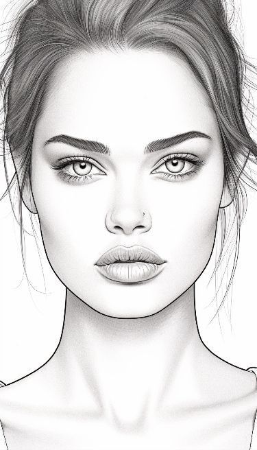 Women Portraits, Makeup Face Charts, Grayscale Coloring Books, Hair Sketch, Cool Pencil Drawings, Face Illustration, Face Chart, Face Sketch, Beauty Art Drawings