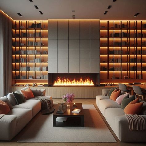 Modern Fireplace Ideas Fireplace Bar, Modern Fireplace Ideas, Modern Hotel Room, Two Sided Fireplace, Wall Mounted Fireplace, Fireplace Frame, Mounted Fireplace, Open Concept Home, Freestanding Fireplace