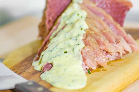 Happy St Patrick's Day, and just to celebrate the Irish here's a Corned Beef with Low Carb Mustard Sauce recipe to make your day, Enjoy Mustard Sauce For Corned Beef, Sauce For Corned Beef, Corned Beef Sauce, Salt Beef, Homemade Corned Beef, Mustard Cream Sauce, Creamy Mustard Sauce, Beef Sauce, Corned Beef Recipes