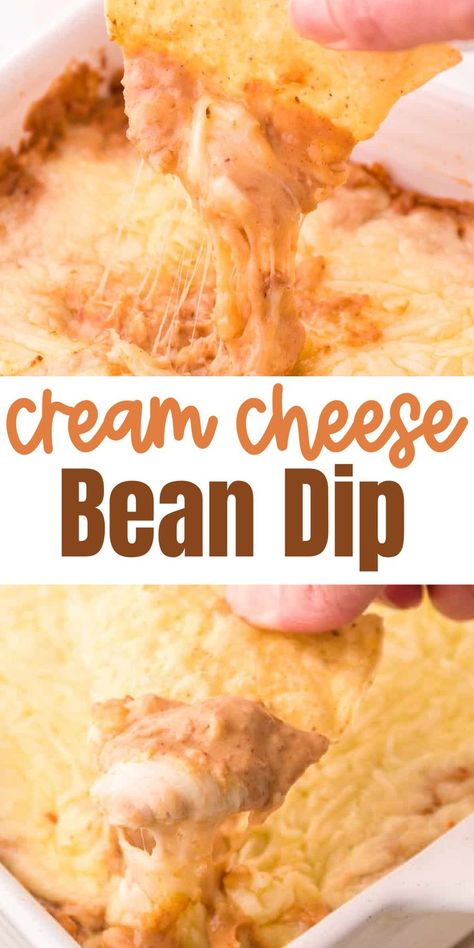 All you need to make this cream cheese bean dip is just 5 ingredients! This easy refried bean dip is great for a party appetizer or served with tacos, nachos, and more. Great easy appetizer for holiday parties Cheese Bean Dip, Air Fryer Cream Cheese, Bean Dip Recipes Refried, Cream Cheese Bean Dip, Bean Cheese Dip, Sour Cream Chips, Easy Bean Dip, Refried Bean Dip, Refried Bean