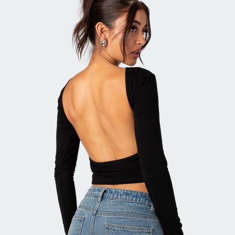 Open Back Long Sleeve Shirt Never Worn New W/O Tags Size Small Feel Free To Ask Me Questions! Open Back Long Sleeve Top, Open Back Shirt Outfit, Wardrobe Reset, Low Back Top, Open Back Shirt, Xmas List, Open Back Top, Ask Me Questions, Back Shirt