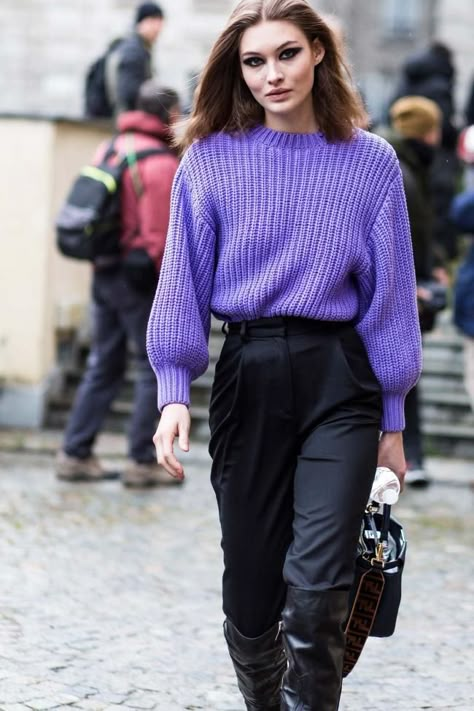 Purple Sweater, Black Pants, Violet, Purple, Pants, Black, Instagram, Trousers