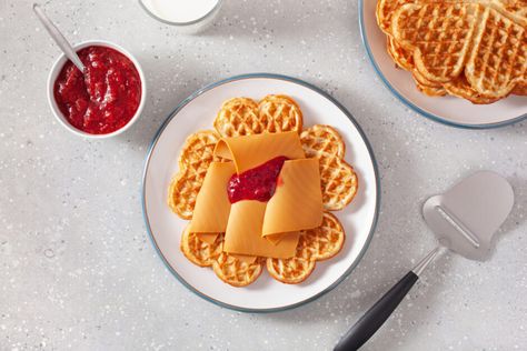 Norwegian Waffles for 17th May (Vafler) - ScandiKitchen Norwegian Waffles, Brown Cheese, Norwegian Salmon, Norwegian Cuisine, Crispy Waffle, Norwegian Food, Waffle Toppings, Food Website, Feeding A Crowd