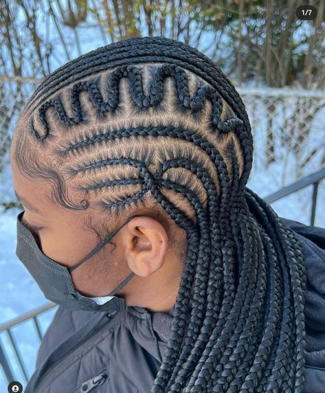 20 Stitch Braids That Are Just So Lovely Feed Ins Designs, Feed In Braid Designs, Braids To The Back With Designs, 20 Stitch Braids, Lines And Braids Hairstyles, Stitch Braids Designs, 8 Stitch Braids With Design, Stitch Braid Designs, 12 Stitch Braids