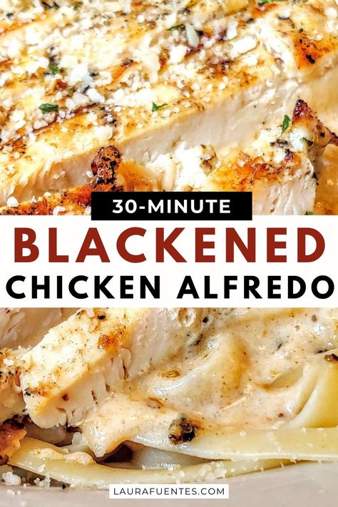 20 Minute Blackened Chicken, Blackened Chicken Alfredo Recipe, Blackened Chicken Alfredo Pasta, Blackened Chicken Fettuccine, Chicken Alfredo Ingredients, Blackened Chicken Pasta, Blackened Chicken Alfredo, Chicken Primavera, Chicken Alfredo Recipe