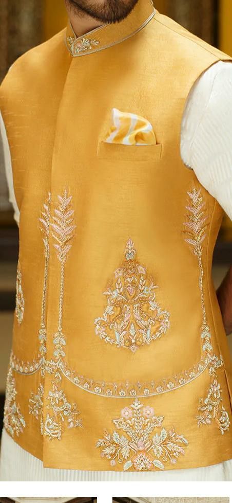 Indian Wedding Clothes For Men, Royal Bedroom, Waist Coat, Wedding Clothes, Men Fashion, Yellow Color, Wedding Outfit, Indian Wedding, Vase