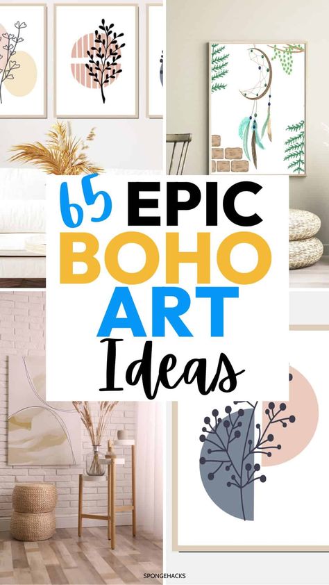 65 Boho Art Painting Ideas for Your Bohemian Home Diy Living Room Wall Decor Ideas, Boho Signs Wall Art, Boho Canvas Art Diy, Boho Symbols, Diy Boho Wall Decor, Diy Bohemian Decor, Room Decor Prints, Art Painting Ideas, Boho Canvas Art