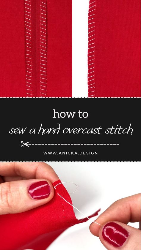 Sewing hand overcast stitch with a hand needle and thread. Overcast Stitch, Whip Stitch, Pattern Drafting, How To Sew, Do You Know What, Go Ahead, Raw Edge, Sewing Hacks, Step By Step Instructions