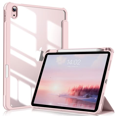 ZOYU Case for iPad Air 5th Generation (2022) / iPad Air 4th Gen (2020) 10.9 inch with Pencil Holder, Trifold Stand Smart Shockproof Clear Transparent Back Shell Cover, Auto Sleep/Wake, Pink Ipad Case Notebook, Ipad Air Pink, Ipad Air 5 Case, Ipad Air 5th Generation, Rose Gold Ipad, Starbucks Merchandise, Ipad 2022, Rose Gold Aesthetic, Ipad Air 5