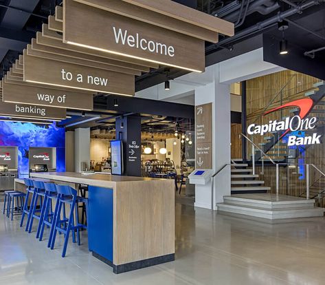 Bank Interior Design, Banks Office, Bank Design, Bank Branch, Retail Banking, First Bank, Create A Signature, Capital One, Retail Design Blog