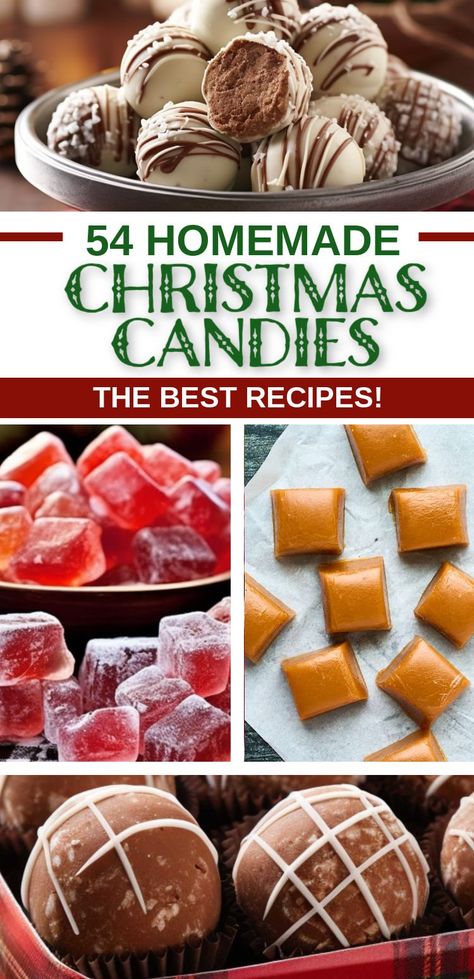 Relive the magic of your childhood Christmases with these 54 nostalgic homemade candy recipes. Perfect for gifting or enjoying with your family. Click to find your new holiday favorites Vintage Christmas Recipes, Holiday Candy Recipes, Christmas Candy Easy, Easy Christmas Candy Recipes, Christmas Candy Homemade, Christmas Cookie Recipes Holiday, Easy Candy Recipes, Christmas Candies, Christmas Baking Recipes