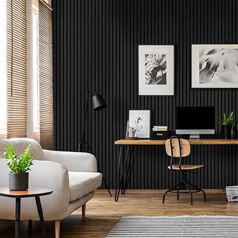 Wood Interior Walls, Soundproof Panels, Black Feature Wall, Laminate Wall, Wood Slat Wall, Interior Wall Decor, Acoustic Wall Panels, Acoustic Wall, 3d Wall Panels